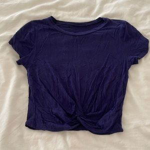 girls navy blue soft tee with tie knot